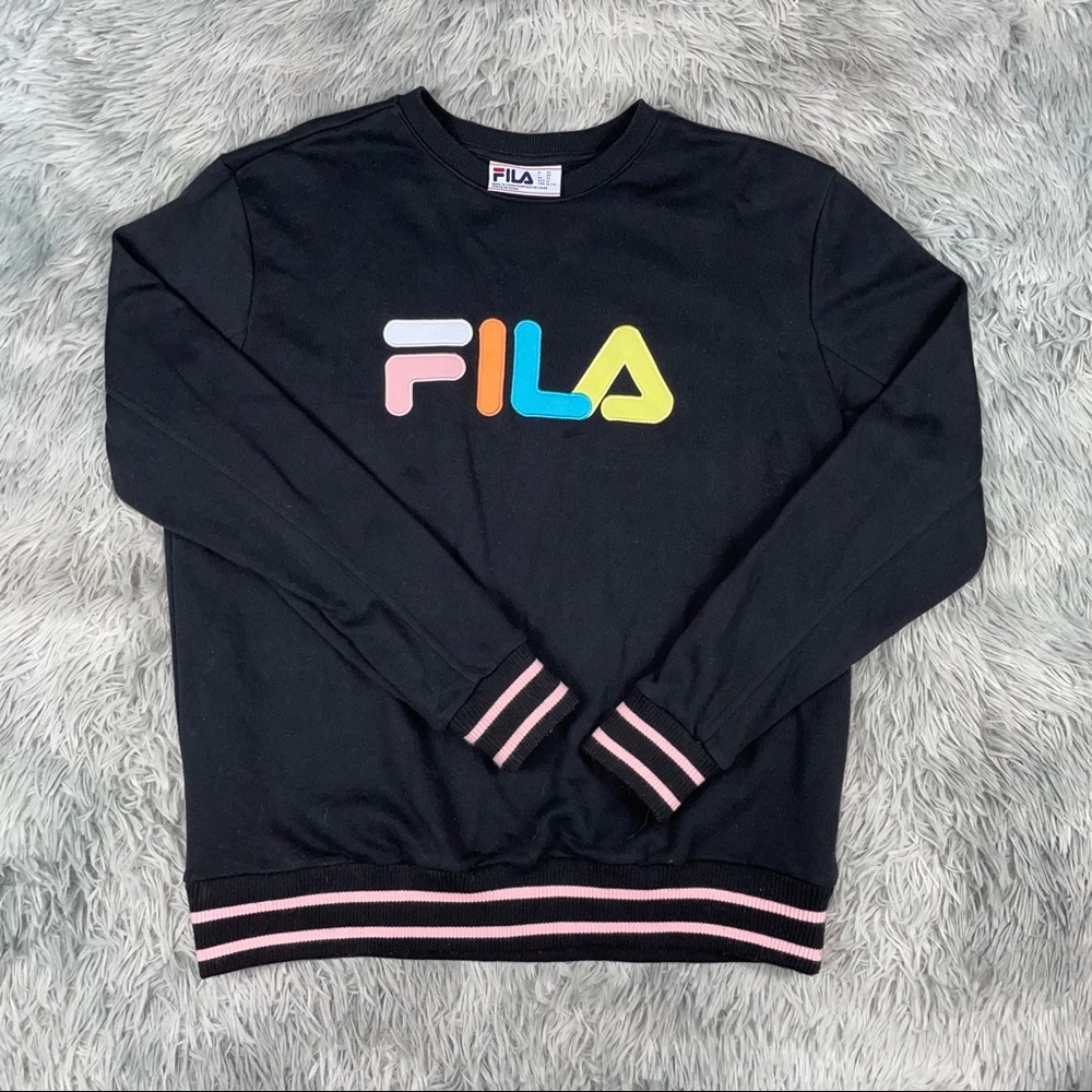 FILA Black Spellout Logo Crewneck Sweatshirt